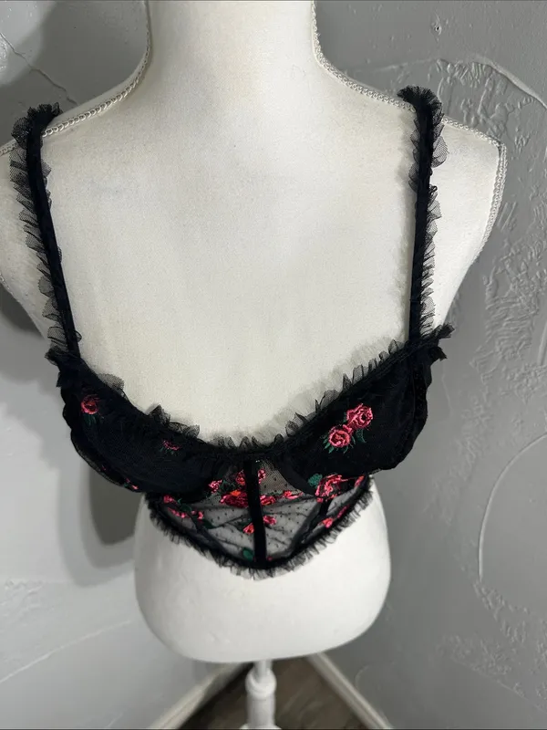 For Love And Lemons Black Floral Embroidered Lace Bustier - Image 6