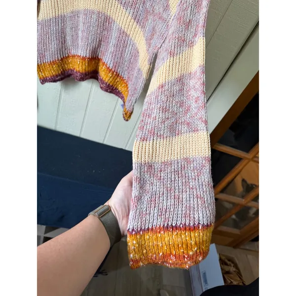 Roxy Womens Striped V-Neck Sweater Lavender Cream Orange Knit Size Small NWT - Image 5