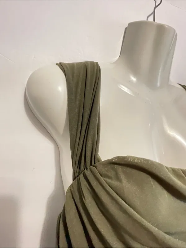 PRETTYGARDEN. Olive Green Ruched Bodycon maxi dress - Image 6