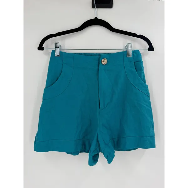 House of Harlow Shorts‎ Women S Teal Linen Blend High Waist Coastal Boho Resort - Image 12