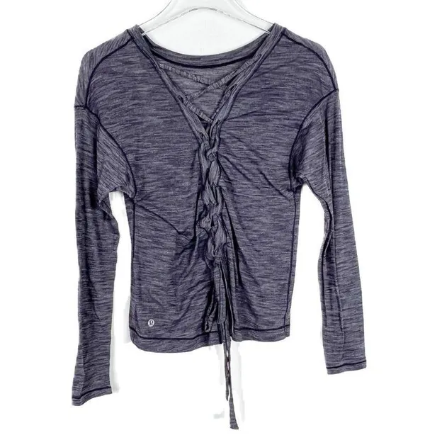 Lululemon Laced With Intent Long Sleeve Heathered Black Grape Size 2 EUC L2152 - Image 9
