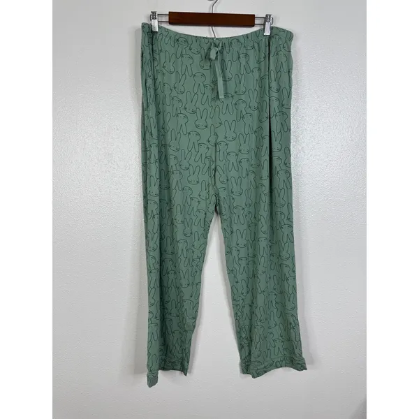 Hanna Andersson Pajamas L Green Bunny Rabbit Modal Button Down Pant Set Womens - Image 6