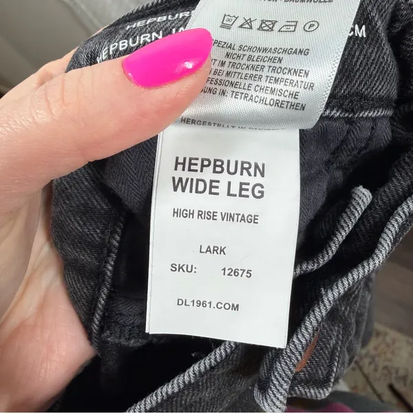DL1961 Black Hepburn Wide Leg 27” Jeans‎ - Image 7