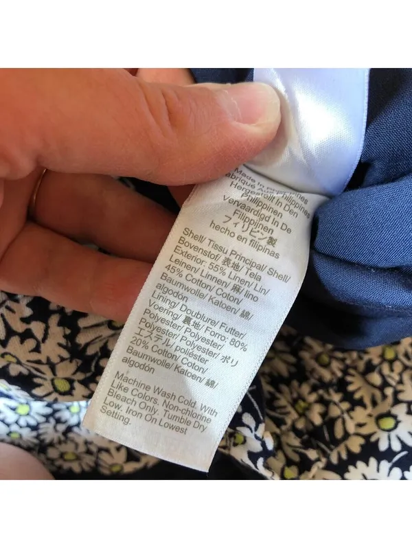 J.Crew NWOT Women's Linen Navy Blue White Yellow Floral Elastic Waist Skirt 12 - Image 6