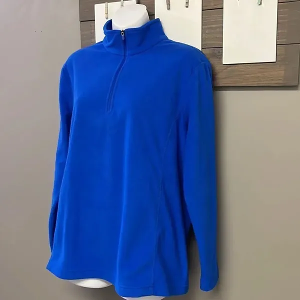 Land’s End Royal Blue 1/4 Zip Long Sleeve Mock Neck Fleece Pullover-Lrg/P 14-16 - Image 2