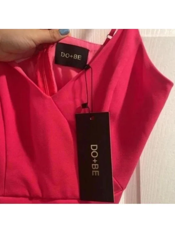 ✅NWT Do+Be Pink Spaghetti Strap Asymmetric Hem Fitted Hot Pink Dress - Image 10