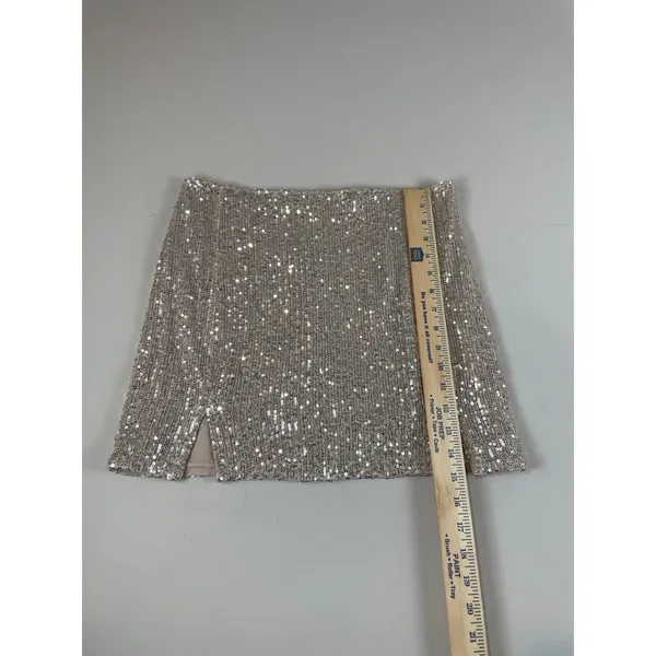 Grace Sequin Mini Skirt Beige Underlay Party Clubwear Night Out Metallic Size M - Image 3
