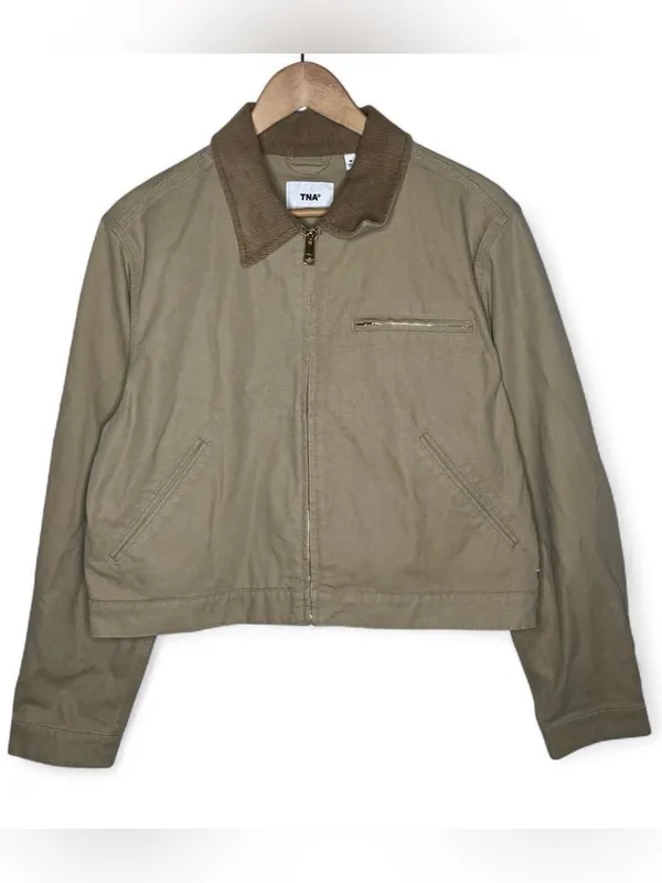 TNA Barkley Relaxed Lightweight Canvas Corduroy Collar Workwear Jacket in Tan - Image 2