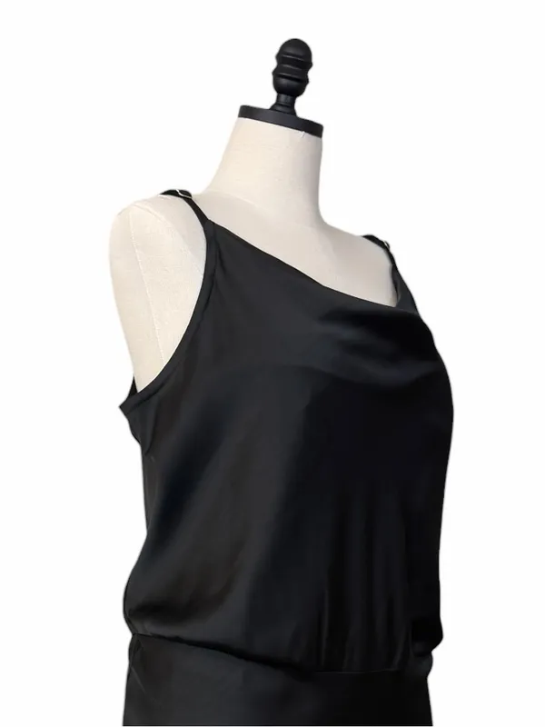 Ava and Viv Midi Dress 1X Satin Cowl Neck Adjustable Strap Black Cocktail Party - Image 8