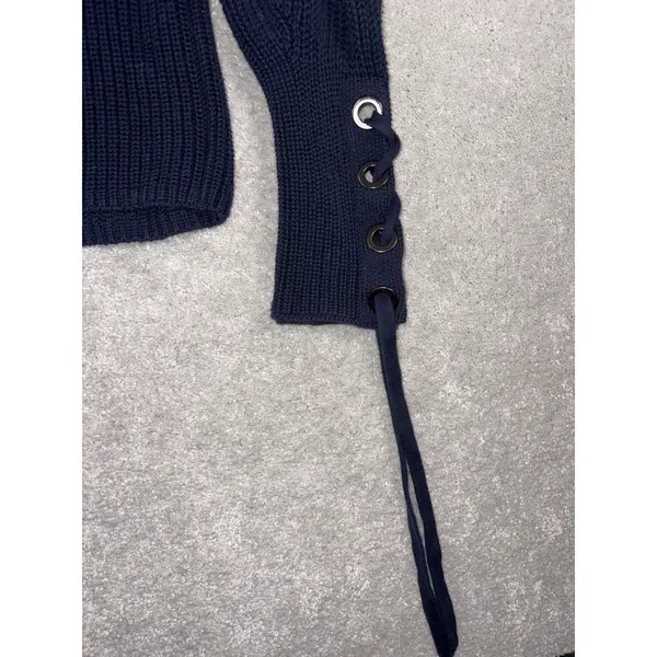 womens polo ralph lauren sweater tie sleeves navy chucky knit pima cotton Ribbed - Image 10