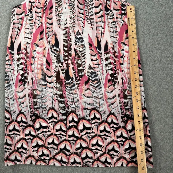 Pants Store Pink Feather Peacock Print Mini Dress Size Medium High Neck Halter - Image 4