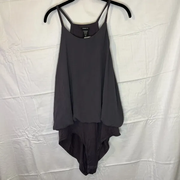 Torrid Dark Grey Blouson Halter Bodysuit Plus Size 2 Layered Snap‎ Sleeveless - Image 3