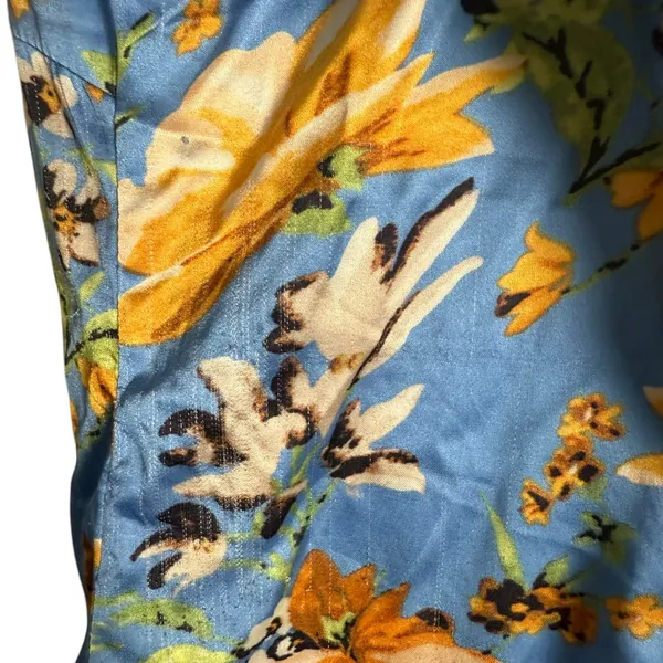 Nookie Simone Blue Floral Satin Asymmetrical Ruffled Cut Out Cocktail Dress L - Image 12