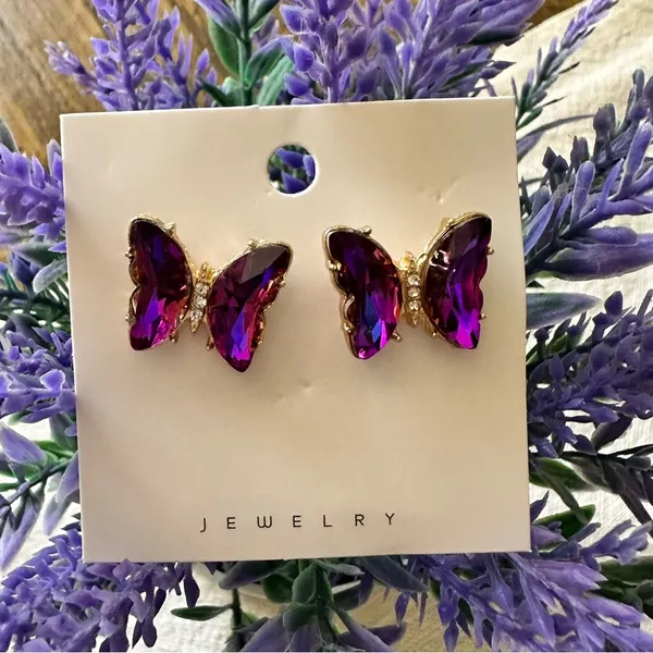 Butterfly earrings & Pendent set (Purple) Purple - Image 3