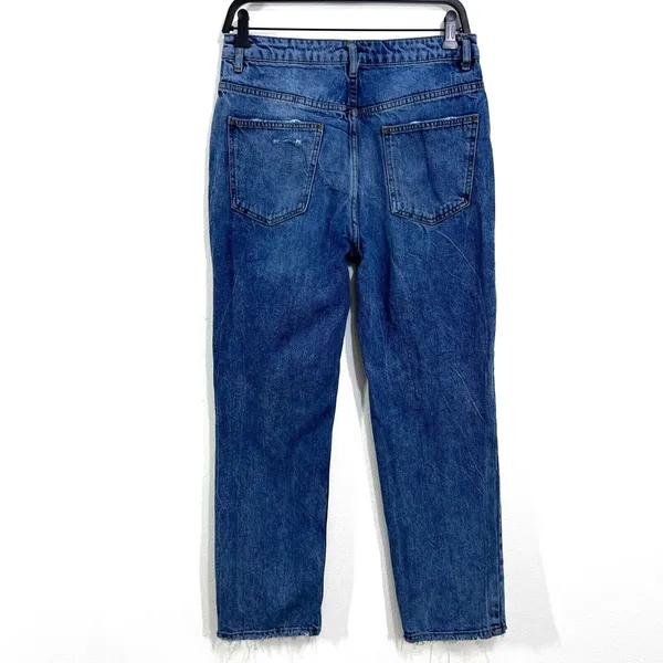 We The Free People Jeans Womens 29 Distressed Blue Denim Mid Rise Tapered Casual - Image 2