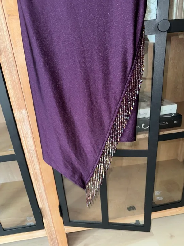 NWT Speechless beaded fringe corset mini dress asymmetrical cocktail plum satin - Image 4