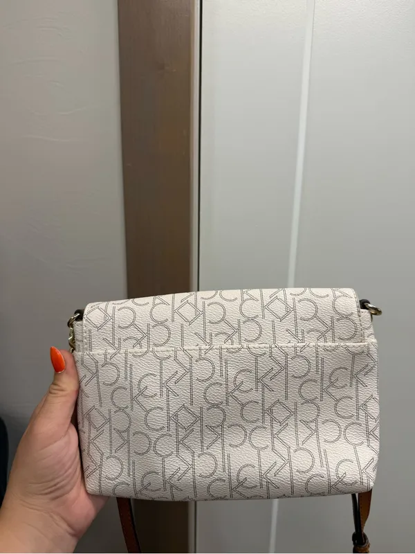 Calvin Klein Mini Shoulder Crossbody Bag Monogram White Flip Open Magnetic Close - Image 4