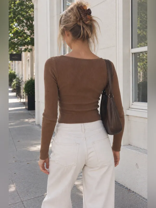 Rare Y2K Brandy Melville Collin Ribbed Cardigan – Brown - Image 3