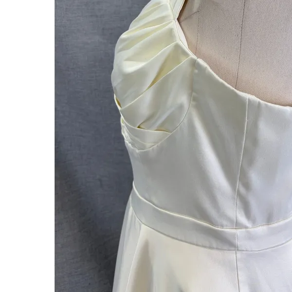 ModCloth Ivory Satin Sweetheart Fit Flare Mini‎ Dress Pockets Bridal Rehearsal L - Image 9