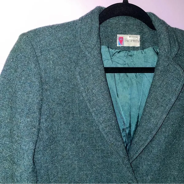 VTG Prophecy S Blazer 100% Wool Collar 3 Button Pockets Blue - Image 2