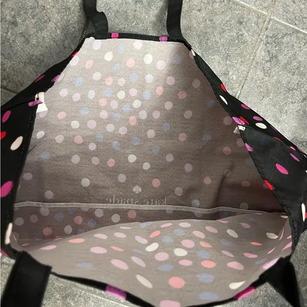 🩵KATE SPADE Black w/ Multi Color Polka Dots Large Fabric Tote Shopping Bag - Image 4