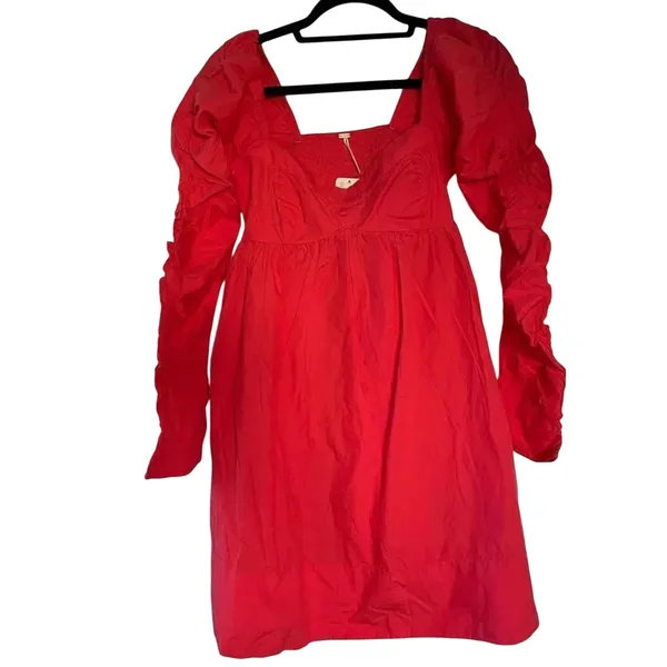 FREE PEOPLE Lindsay Babydoll Dress in Bella Rosa Red Size L New w/ Tag MSRP $138 - Image 11