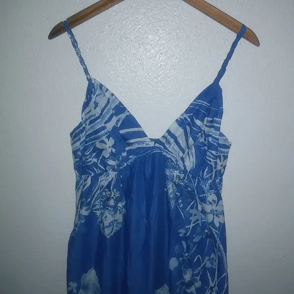 Old Navy L Sleeveless Rope Straps Pocketed Aloha Maxi Dress in Blue White - Image 2