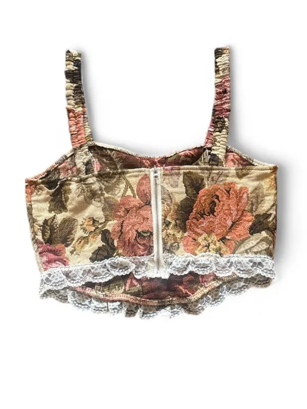 SheIn Floral Tapestry Women’s Renaissance Lace-up Top Fairycore cami Renfare Size XS - Image 2