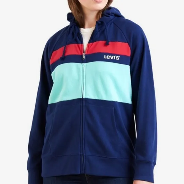 NWT 90s Inspired Levi's Striped Zippered Hoodie Jacket Striped XXL - Image 3
