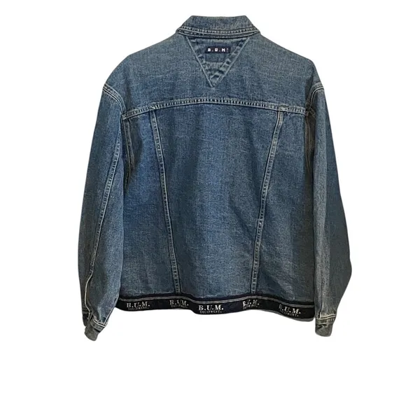 Vintage 90s B.U.M. Equipment Denim Jean Jacket logo hem streetwear classic basic - Image 12