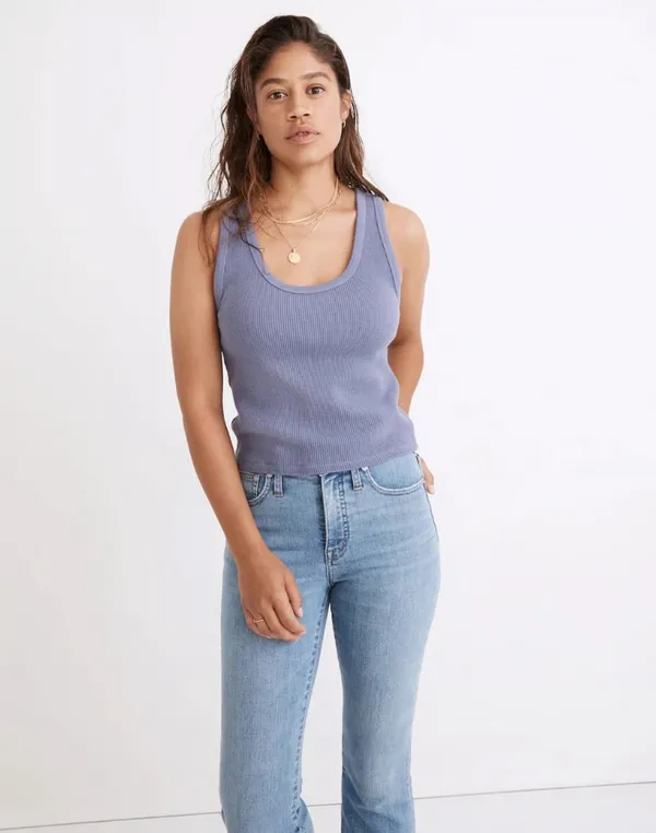Madewell Waffle Knit Scoop Neck Crop Tank Dark Grey Medium - Image 2