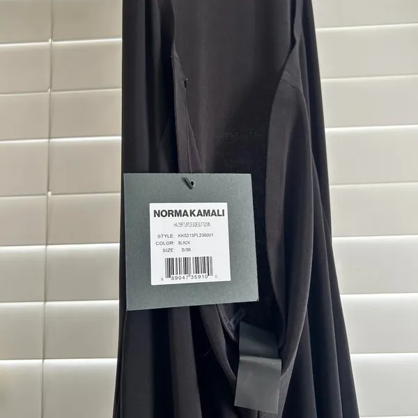 Norma Kamali Black Halter Turtle Side Slit Gown Maxi dress small nwt formal - Image 7