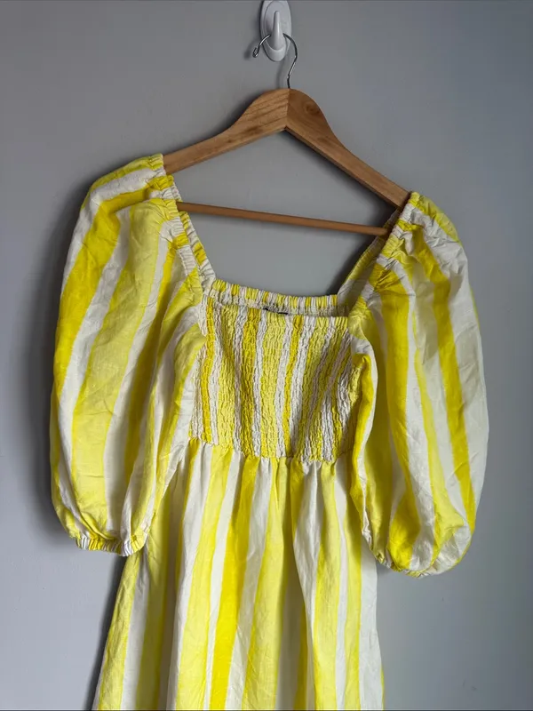 Tuckernuck Eubanks Wimberly Yellow Cabana Stripe Annie Smocked Dress Small - Image 5