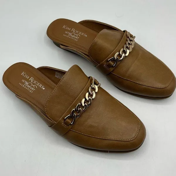 Kim Rogers Brown Emersyn Mules With Gold Chain Accent - Image 2