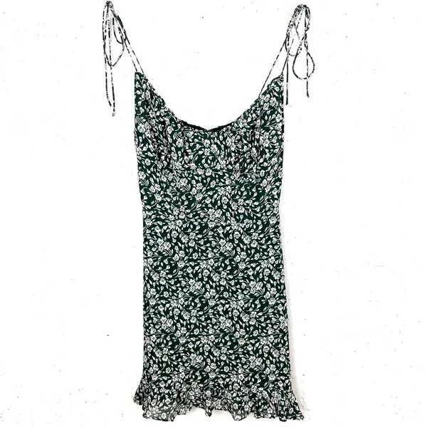 Reformation Esther Green Floral Mini Dress Ruffle Scoop Neck Adjustable Straps 0 - Image 2