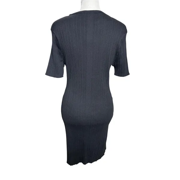 H&M Black Ribbed Knit Bodycon Dress Large NWT Minimalist LBD - Image 8