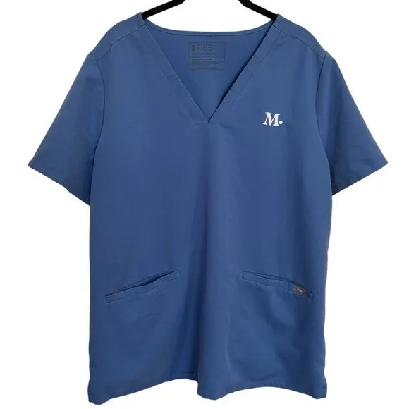 Figs Casma Three Pocket Scrub Top in Color Ceil Blue Monogram M Medical XL - Image 2
