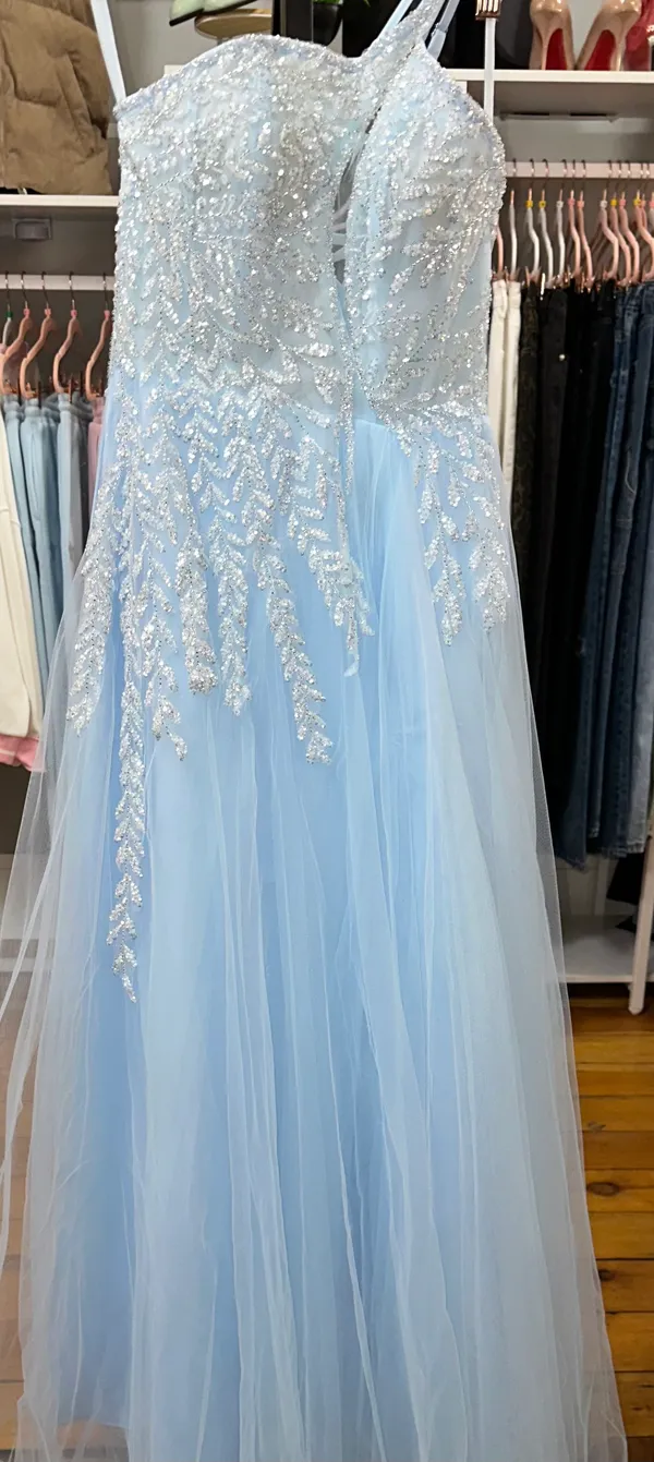 PromGirl Gorgeous Baby Blue Sequin Formal Gown - Image 5