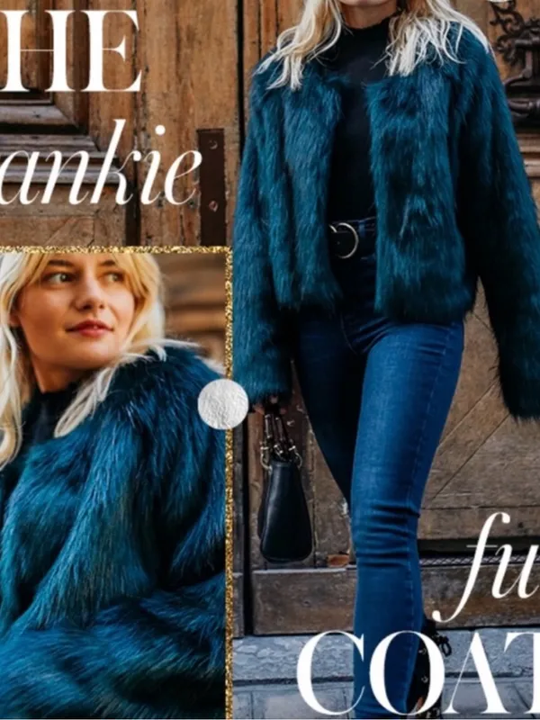 Free People Frankie Faux Fur Jacket Dark Emerald Green Teal Coat Size Medium - Image 7