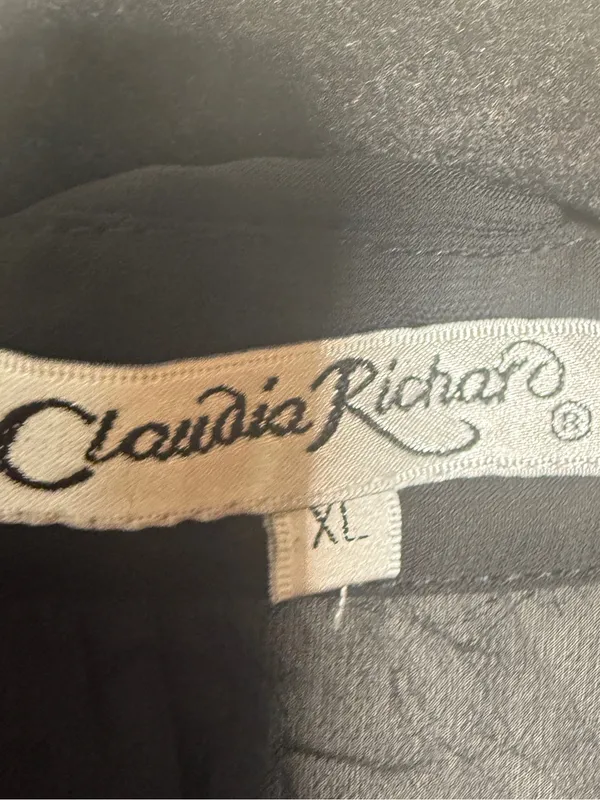 Claudia Richard Black Floral Appliqué Long Sleeve Blouse XL - Image 5