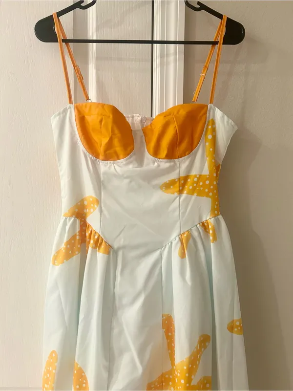 Women’s Starfish Print Sundress in Light/Pale Blue and Orange - Image 4
