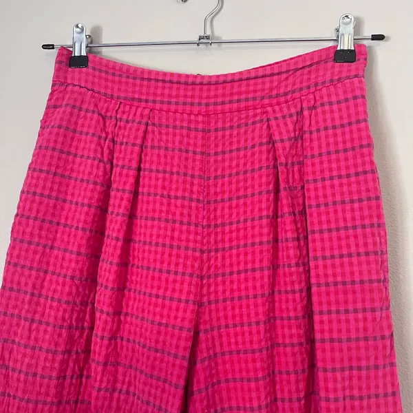 Anthropologie High Rise Pleated Wide Leg Pants Full Length Pink Plaid Size 4 - Image 4