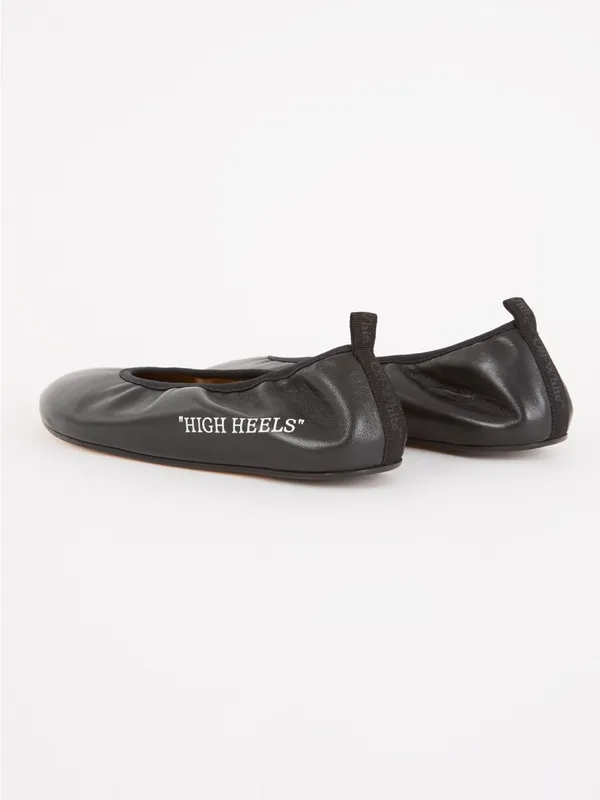 OFF-WHITE Leather Slip On Ballet Ballerina High Heel Flats - Image 2