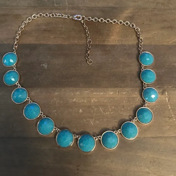 Gold tone turquoise link collar necklace - Image 4