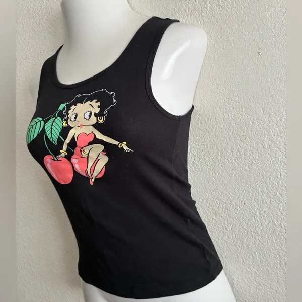 Betty Boop Cherry Black Tank Top With Cartoon Graphic M - Image 4