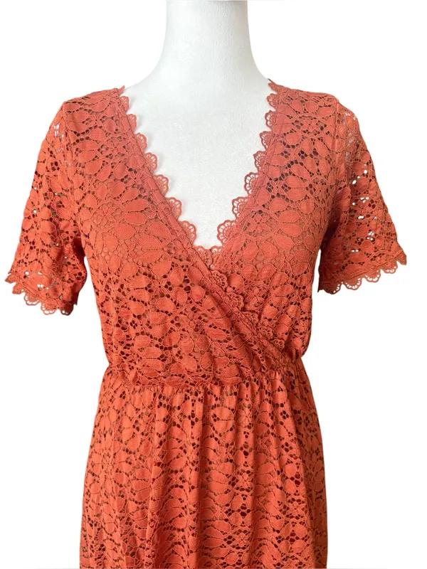 Baltic Born Venice Lace Maxi Dress Womens Size Small Burnt Orange - Image 6