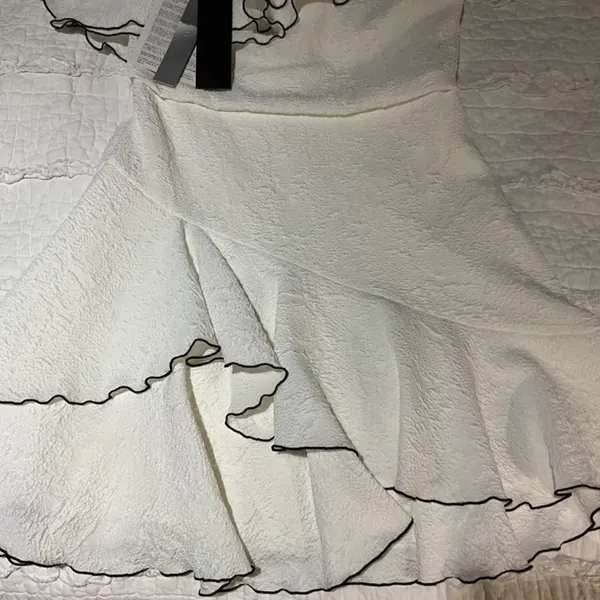 HALSTON HERITAGE Ruffled Asymmetric One-Shoulder Mini Dress White Size 4 NEW - Image 7