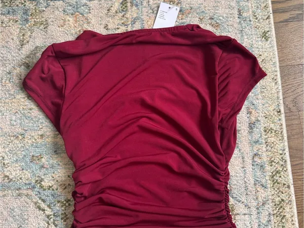 Urban Outfitters Burgundy Ruched Short-Sleeve Tee - Image 2