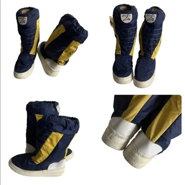 APRES SKI Blue Yellow Nylon Rubber Boots Moon Boots - Image 8