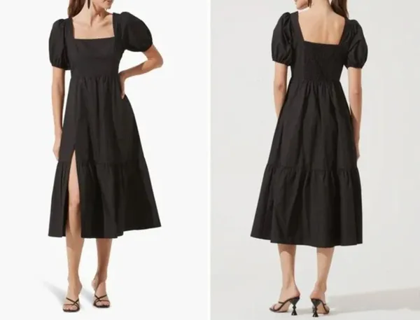 ASTR the Label Poplin Puff Sleeve Tiered Midi Dress Black sz. medium - Image 2